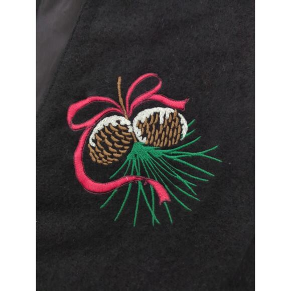 Karen Scott VTG Embroidered Holiday Button Vest Black Reindeer Tree Pinecone Med - Picture 5 of 8